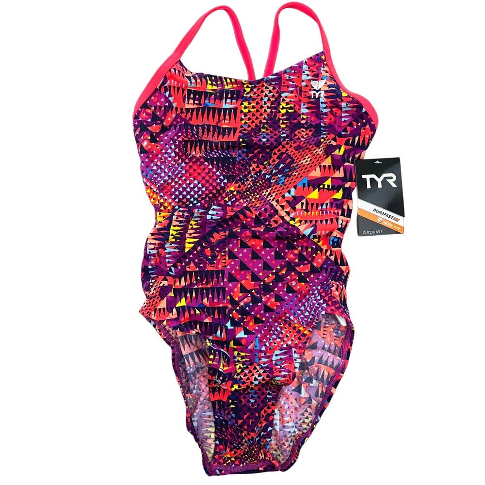 TYR DuraFast One Machu Cutoutfit 1pc Swimsuit Purple Neon - Girls Size 26 - $60